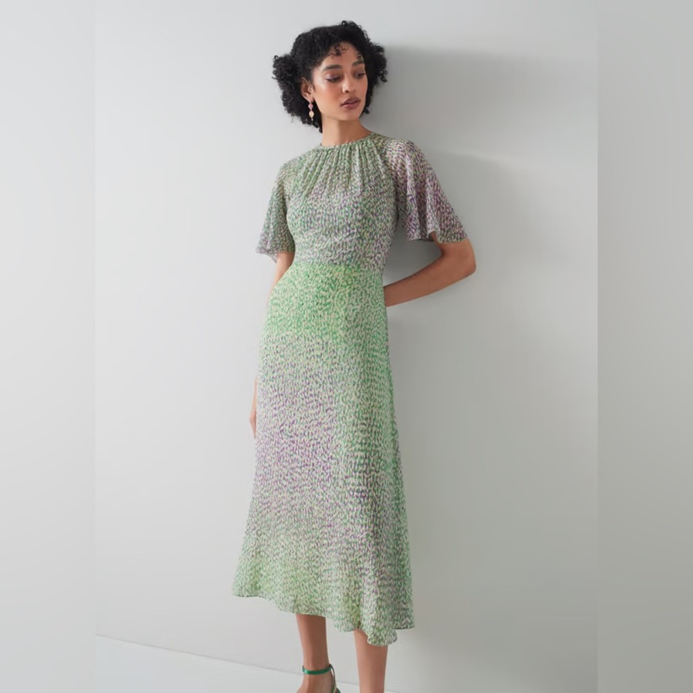 L.K. Bennett Elowen Lilac and Green Animal Print Midi Dress